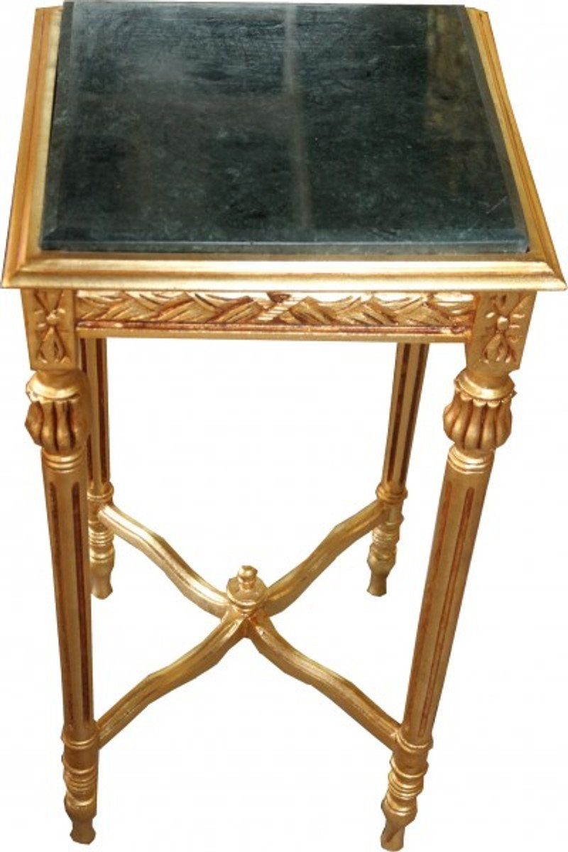 Casa Padrino Beistelltisch Barock Beistelltisch Eckig Gold mit grüner Marmorplatte 40 x 40 x H 72.5 cm Antik Stil - Blumen Telefon Tisch