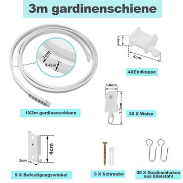 Gardinenschiene Gardinenschiene Biegbar Flexibel Vorhangschiene,3M, Bettizia, Geliefert mit komplettem Zubehörsatz