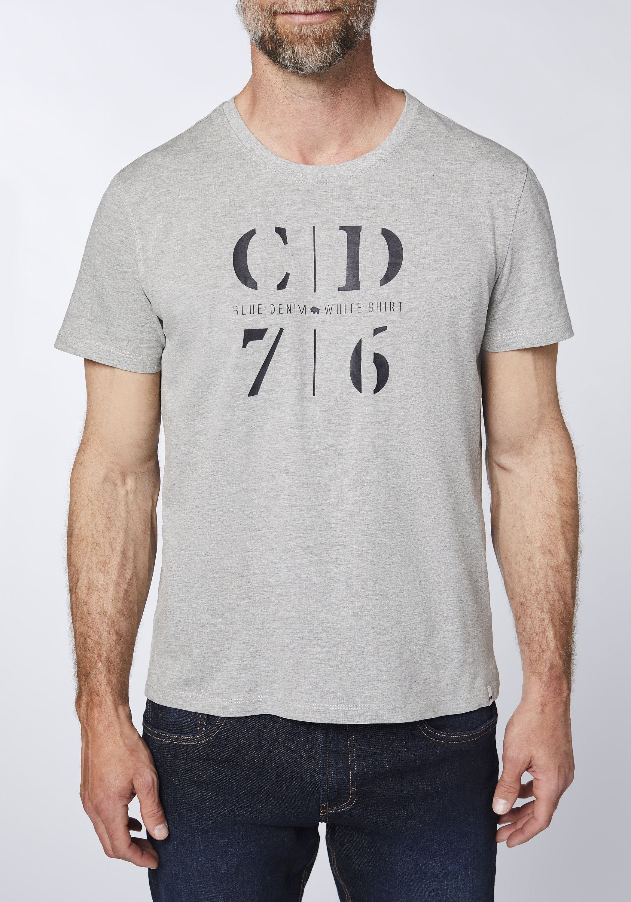 COLORADO DENIM 17-4402M Print-Shirt aus Gray weicher Neutr. Sweatware
