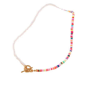 BUNGSA Goldkette Mixkette Choker Perlen Duo goldfarben aus Edelstahl Damen (1-tlg), Halskette Necklace