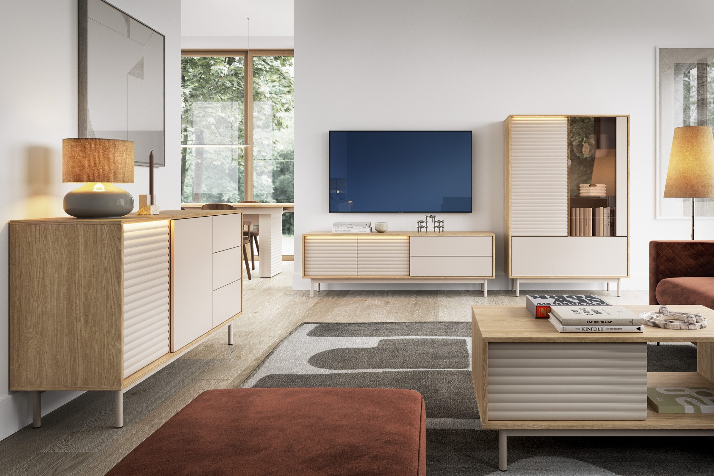 Deine Möbel 24 Wohnzimmer-Set TOGY A 3/4 - tlg. in Kaschmir / geölte Eiche, günstig online kaufen