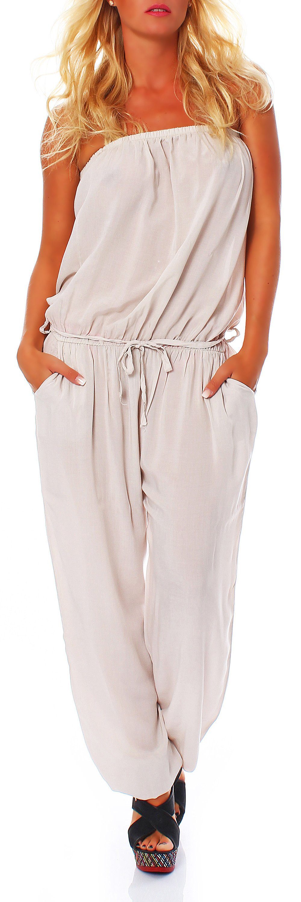 malito more than fashion Jumpsuit malito Damen Einteiler in Uni Farben, Overall mit Stoffgürtel, Jumps mit Bindeband Einheitsgröße