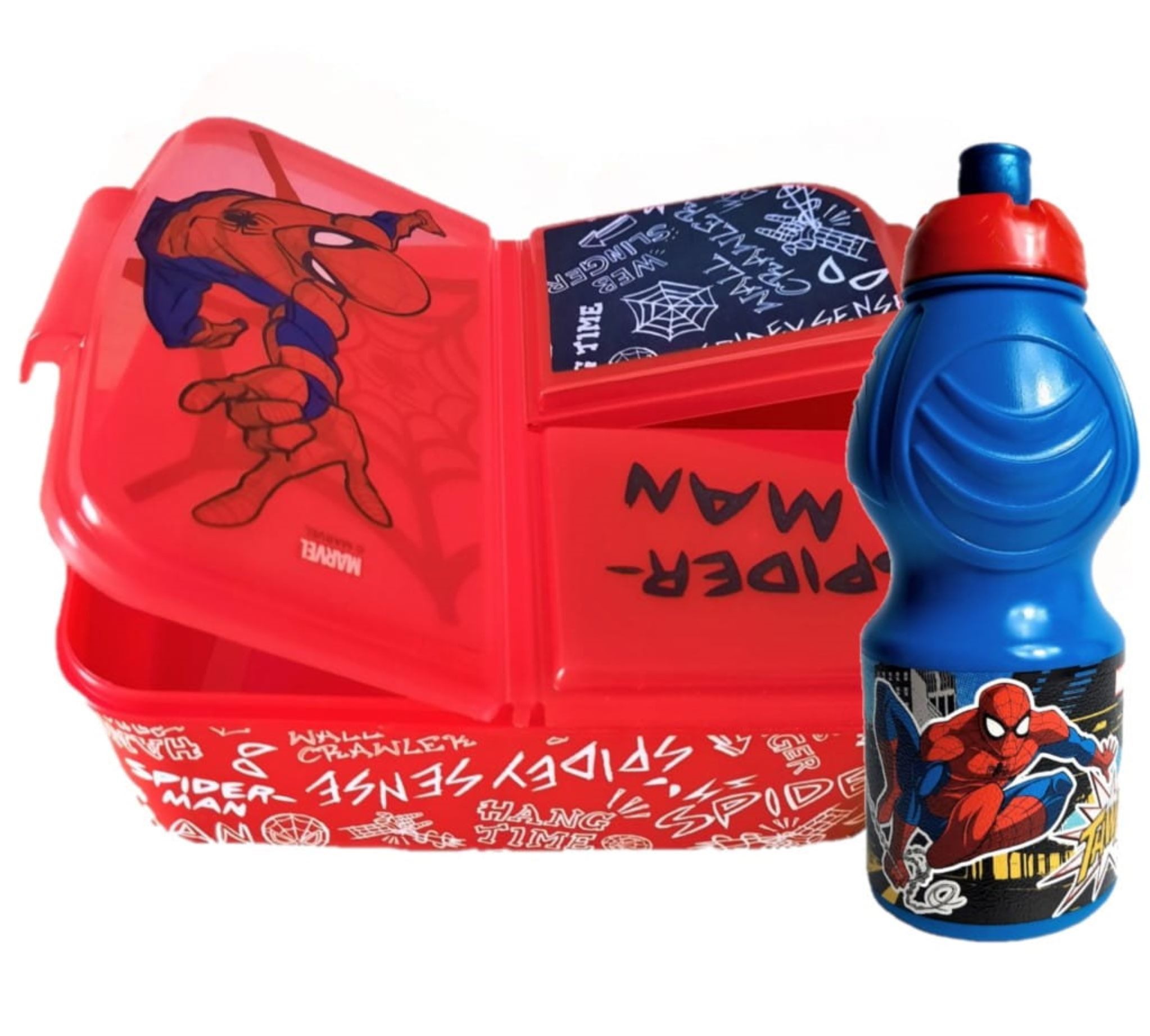 Festivalartikel Lunchbox Spiderman Lunchbox mit 3 Fächern + Trinkflasche