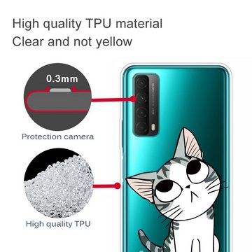 Wigento Handyhülle Für Huawei P Smart 2021 Silikon Case TPU Motiv Katze Schutz Muster Tasche Hülle Cover Etuis Zubehör Transparent