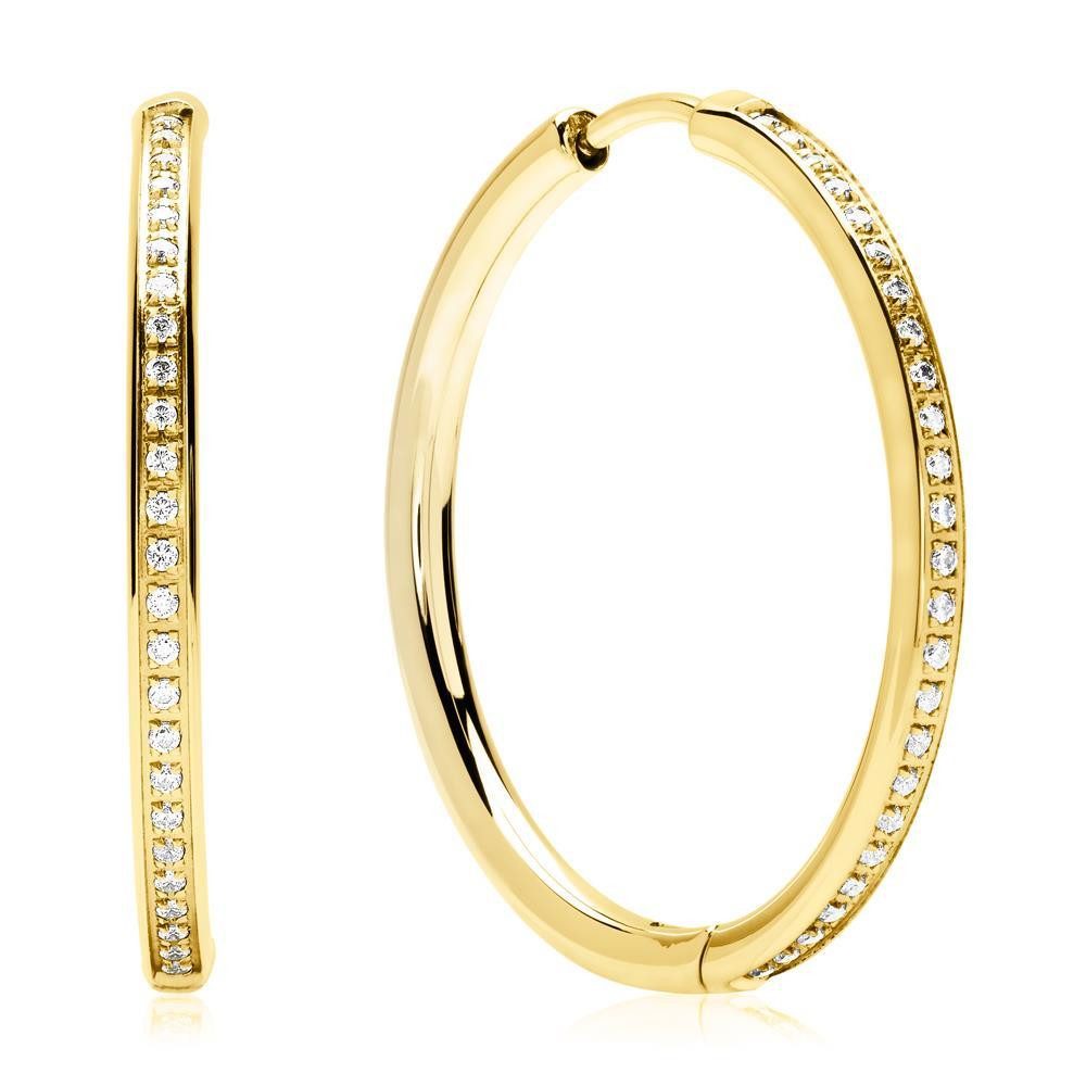 Unique Paar Creolen Edelstahl in Gold mit Zirkonia 3 cm Durchmesser E5119-30