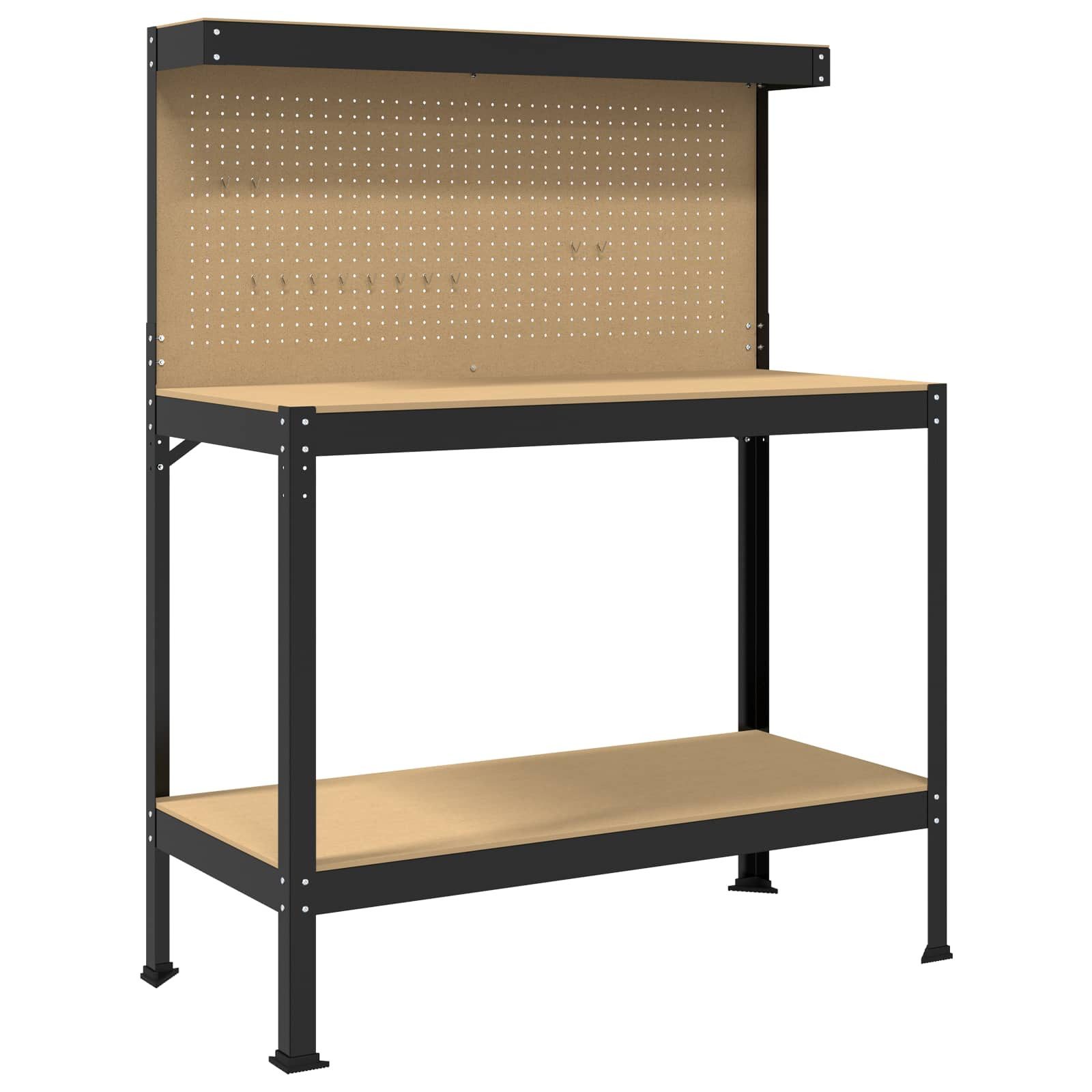 vidaXL Werkbank Werkbank Schwarz 114 x 54 x 145 cm Sperrholz und Metall