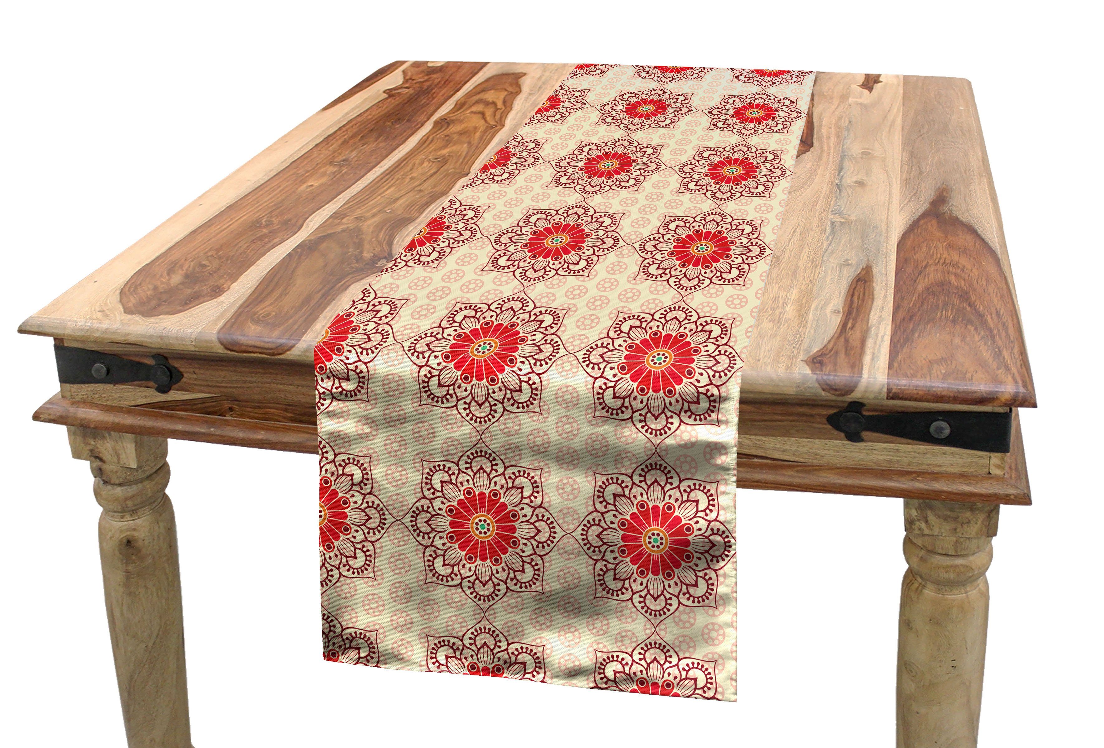 Abakuhaus Tischläufer Esszimmer Küche Rechteckiger Dekorativer Tischläufer, Ethnisch Blooming Mandala Blumen