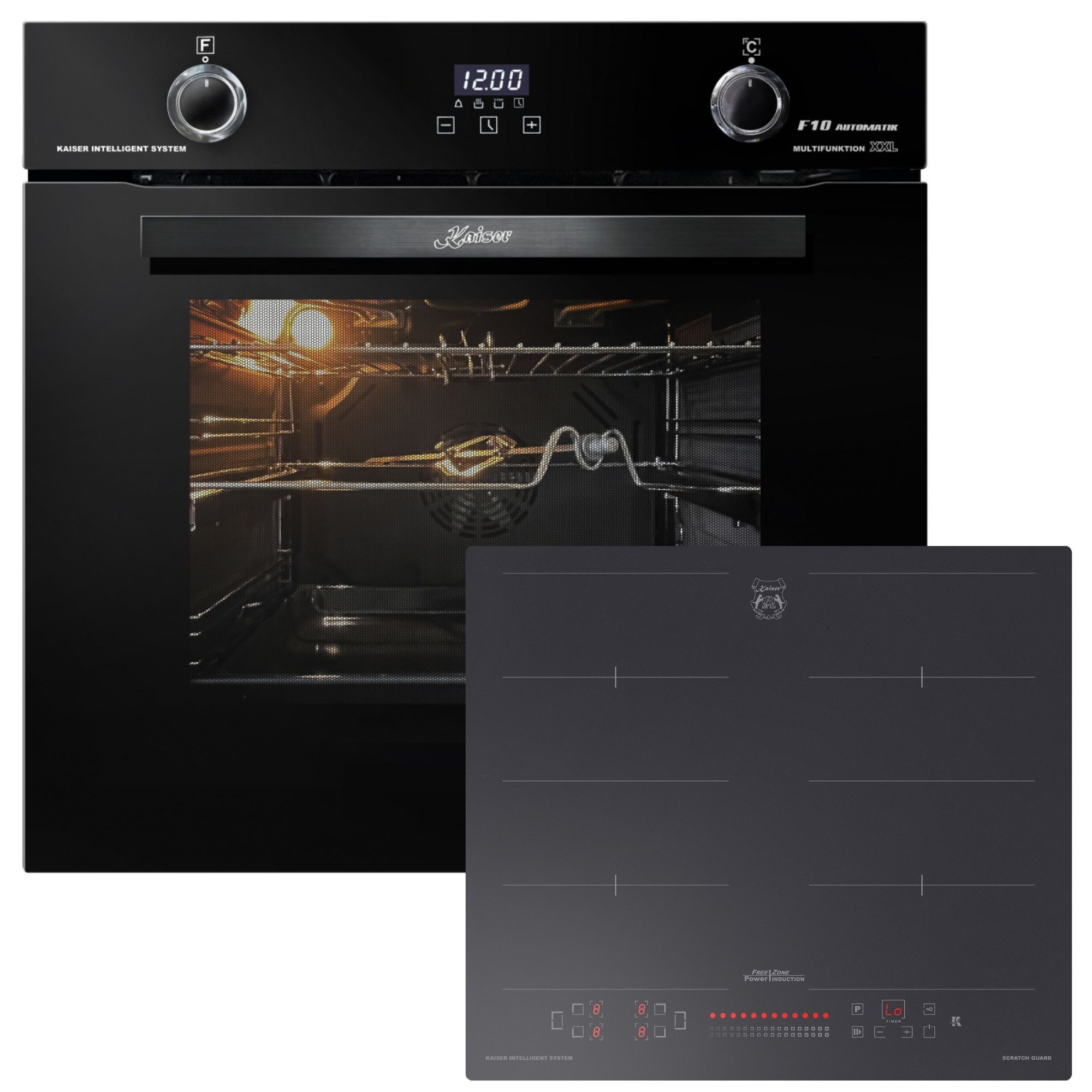 Kaiser Küchengeräte Backofen-Set GRAND CHEF, Heißluftsystem, Infrarotgrill EH6367+KCT 6110 FI, mit 1-fach-Teleskopauszug, Katalytische Selbstreinigung, Einbauherd 60 cm, Elektrischer Drehspieß, Heißluftsystem, Katalytische