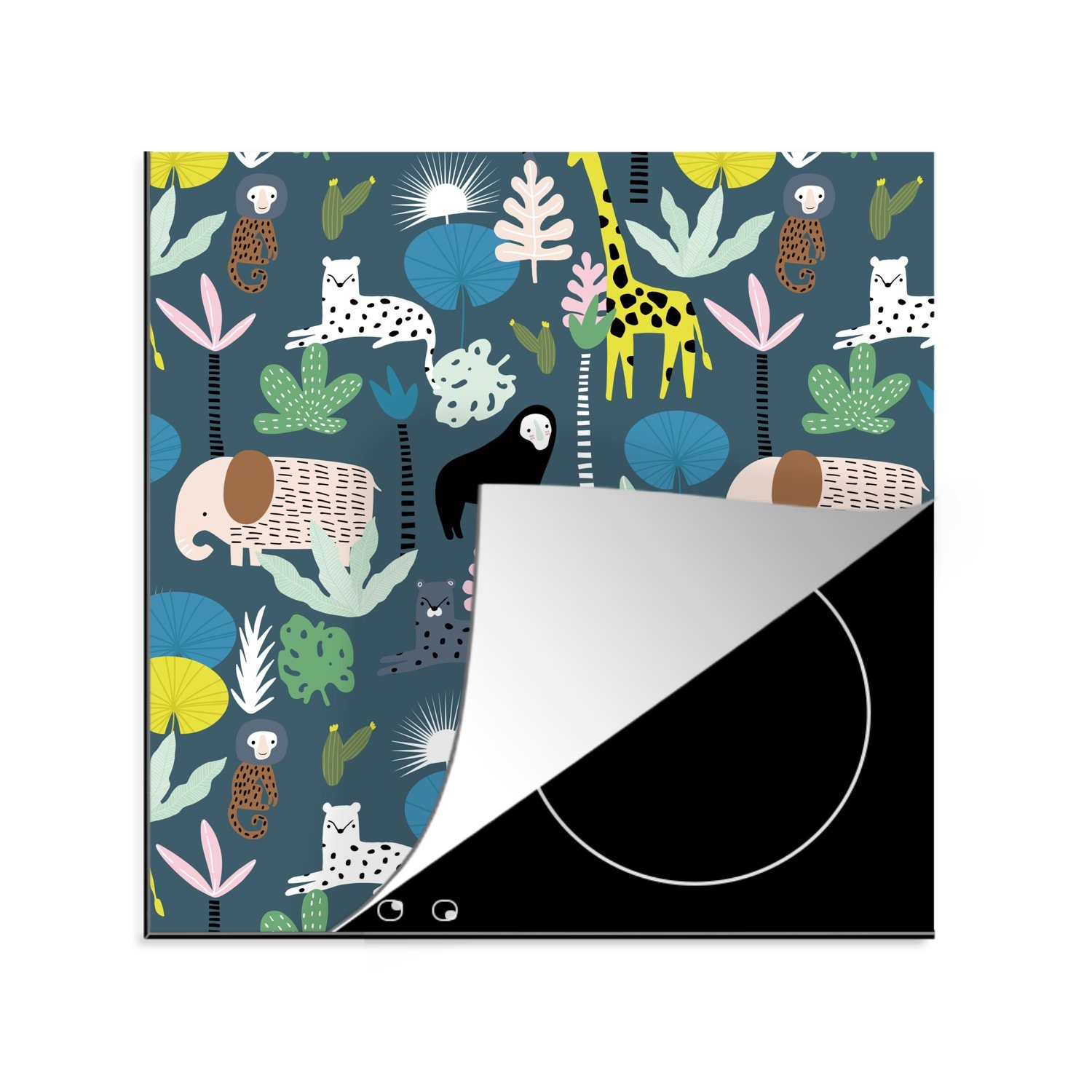 MuchoWow Herdblende-/Abdeckplatte Dschungel - Affe - Baum, Vinyl, (1 tlg), 78x78 cm, Ceranfeldabdeckung, Arbeitsplatte für küche | Herdabdeckplatten