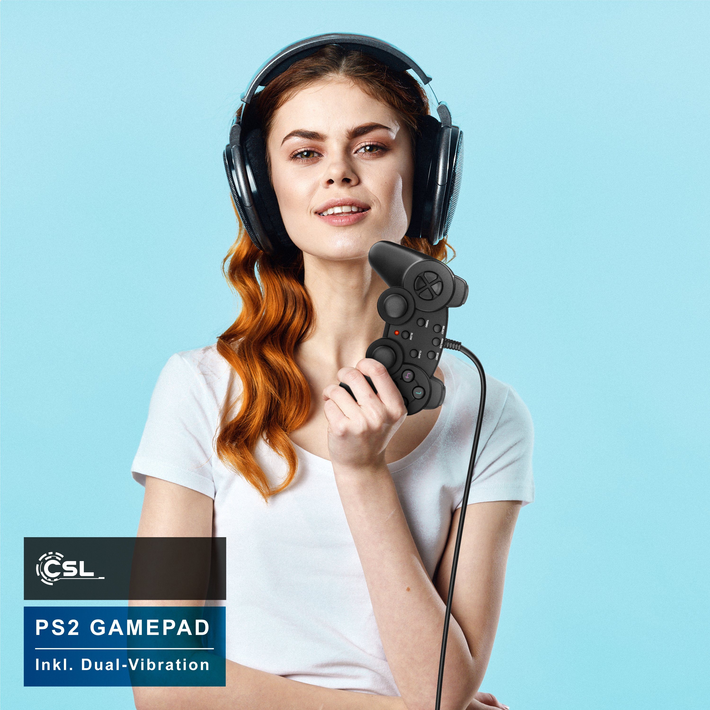 CSL PlayStation-Controller (1 St., PS2 Gamepad mit Dual Vibration (Rumble Effekt), Präzision & Komfort)