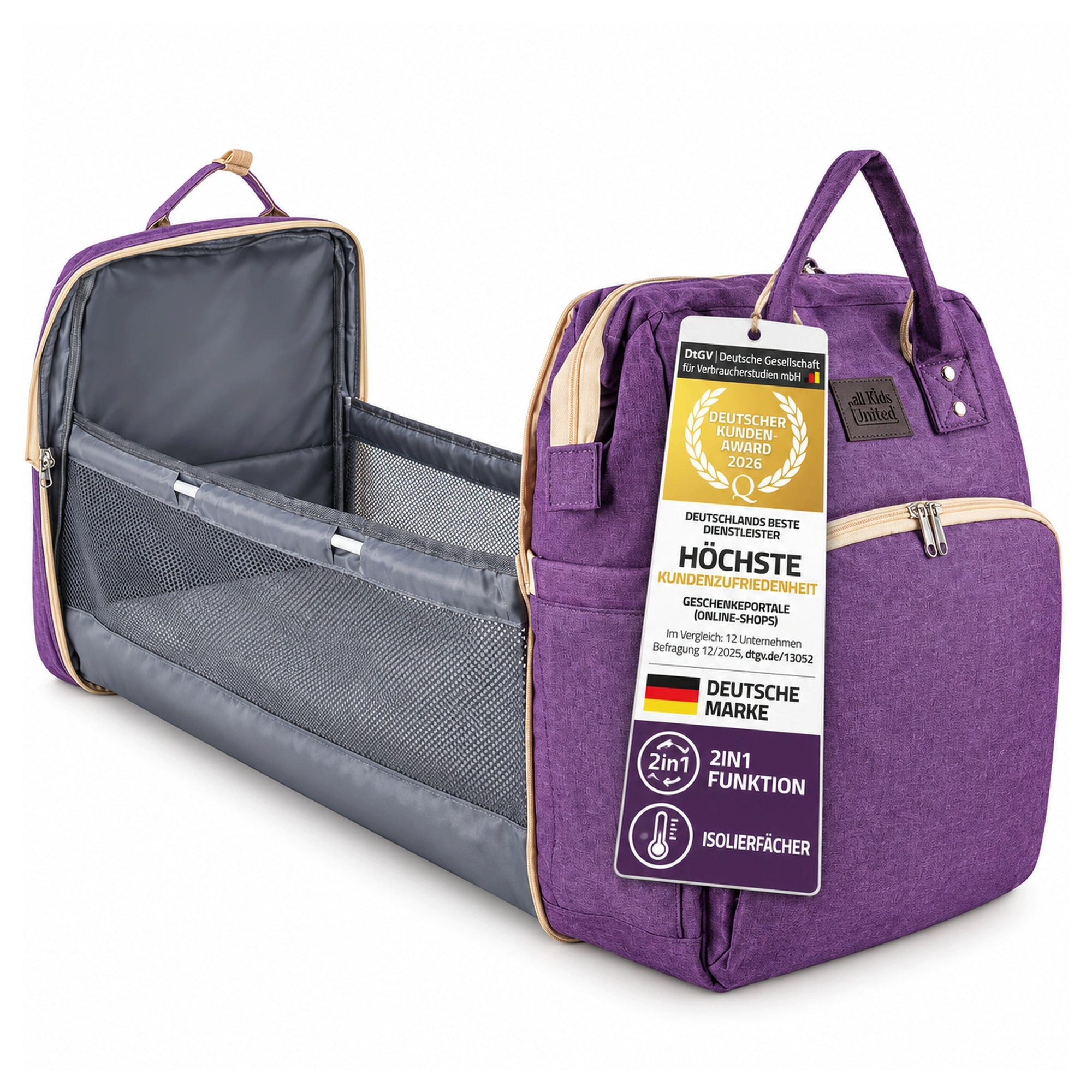 all Kids United Wickelrucksack 2in1 Wickelrucksack mit Babybett integriert, Wickelauflage & Reise Set (Set, Baby-Rucksack, Wickelauflage, integriertem Babybett, Kinderwagen-Haken)