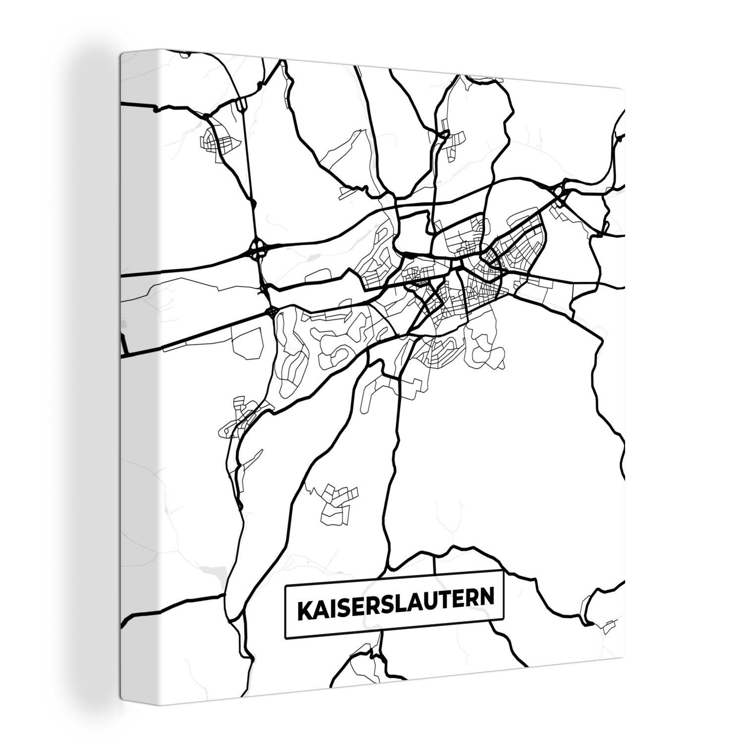 (1 Bilder - OneMillionCanvasses® Kaiserslautern Leinwandbild Karte Leinwand - St), für Wohnzimmer Stadtplan, Schlafzimmer