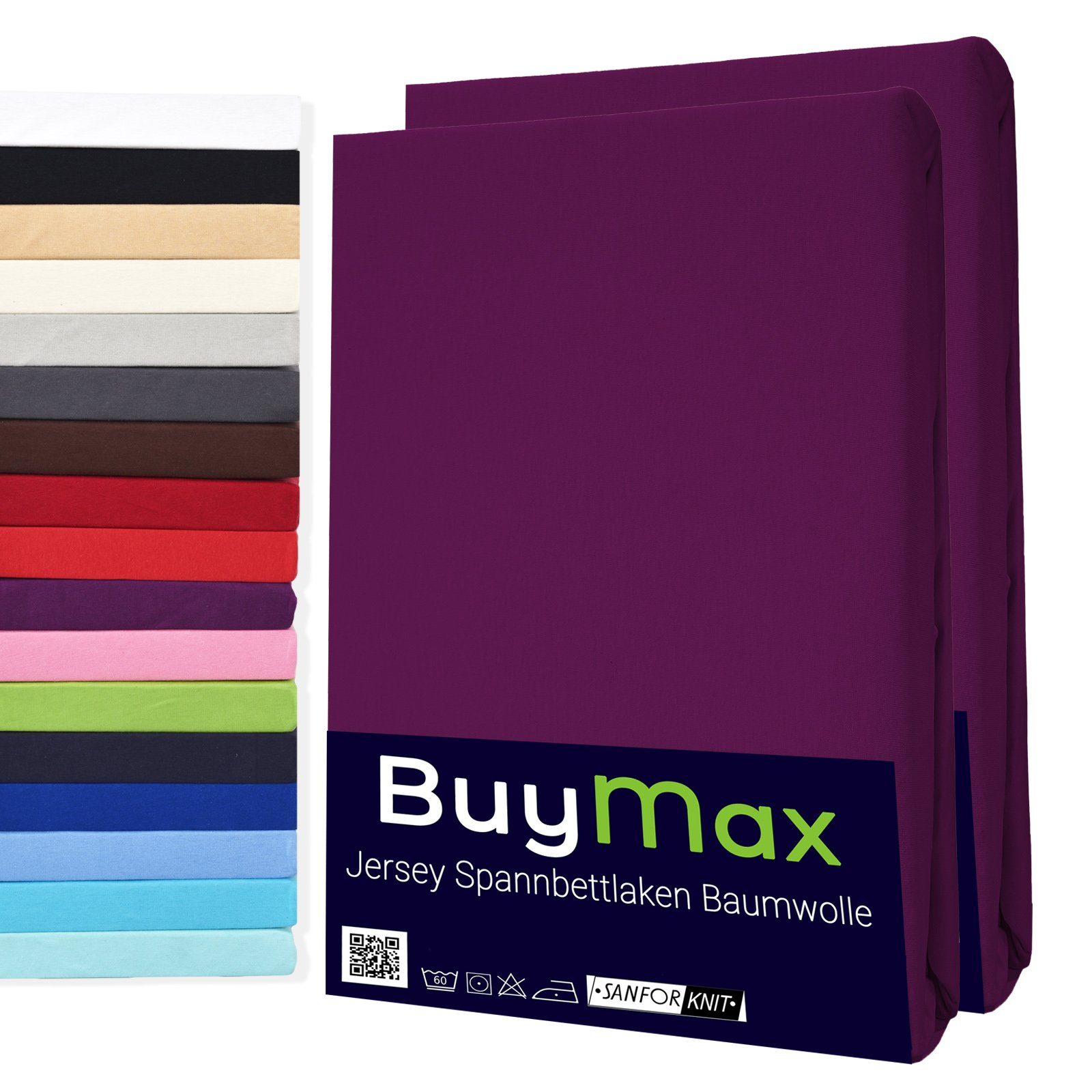 Buymax Spannbettlaken 2-er Set, Doppelpack, Bettlaken, Jersey 100% Baumwolle, Gummizug: rundum, (2 Stück), Pflegeleicht und Atmungsaktiv in Verschiedenen Farben und Größen