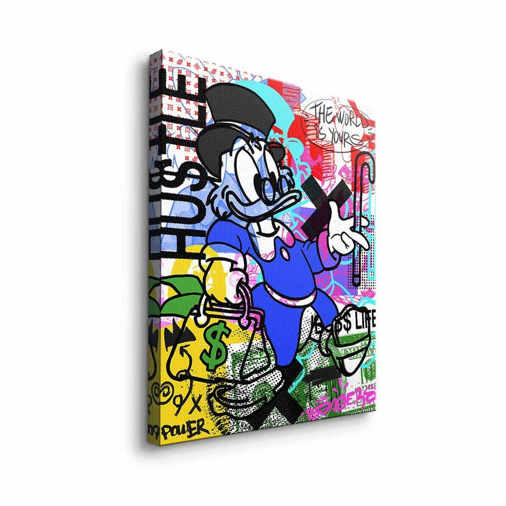 Comic Geld Duck Dagobert ohne Leinwandbild DOTCOMCANVAS® Leinwandbild, Pop Graffiti hustle Rahmen Art