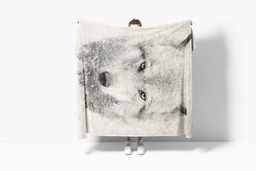 Sinus Art Handtücher Handtuch Strandhandtuch Saunatuch Kuscheldecke mit Tiermotiv weißer Wolf, Baumwolle-Polyester-Mix (1-St), Handtuch