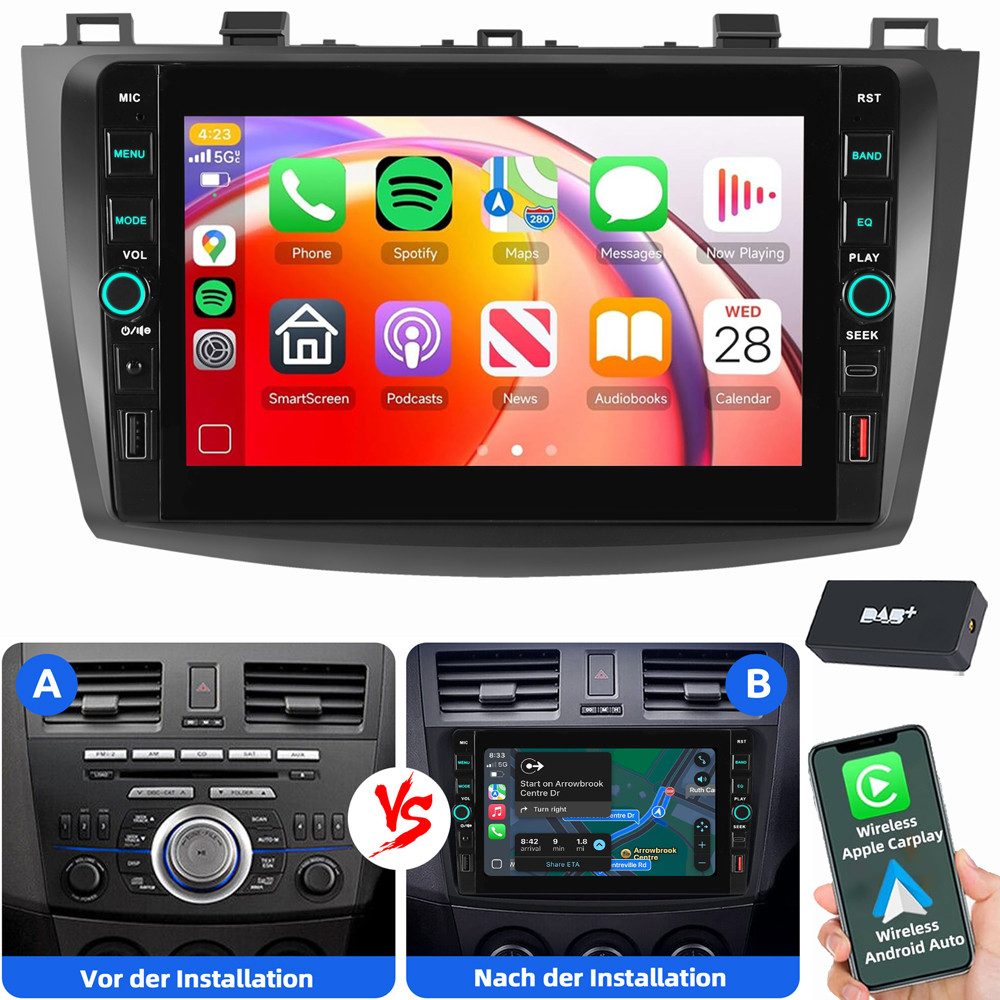 MOPECT Für Mazda 3 BL 2010-2013 Android 15 Carplay GPS Bluetooth Autoradio (Digitalradio (DAB), RDS, FM, AM)