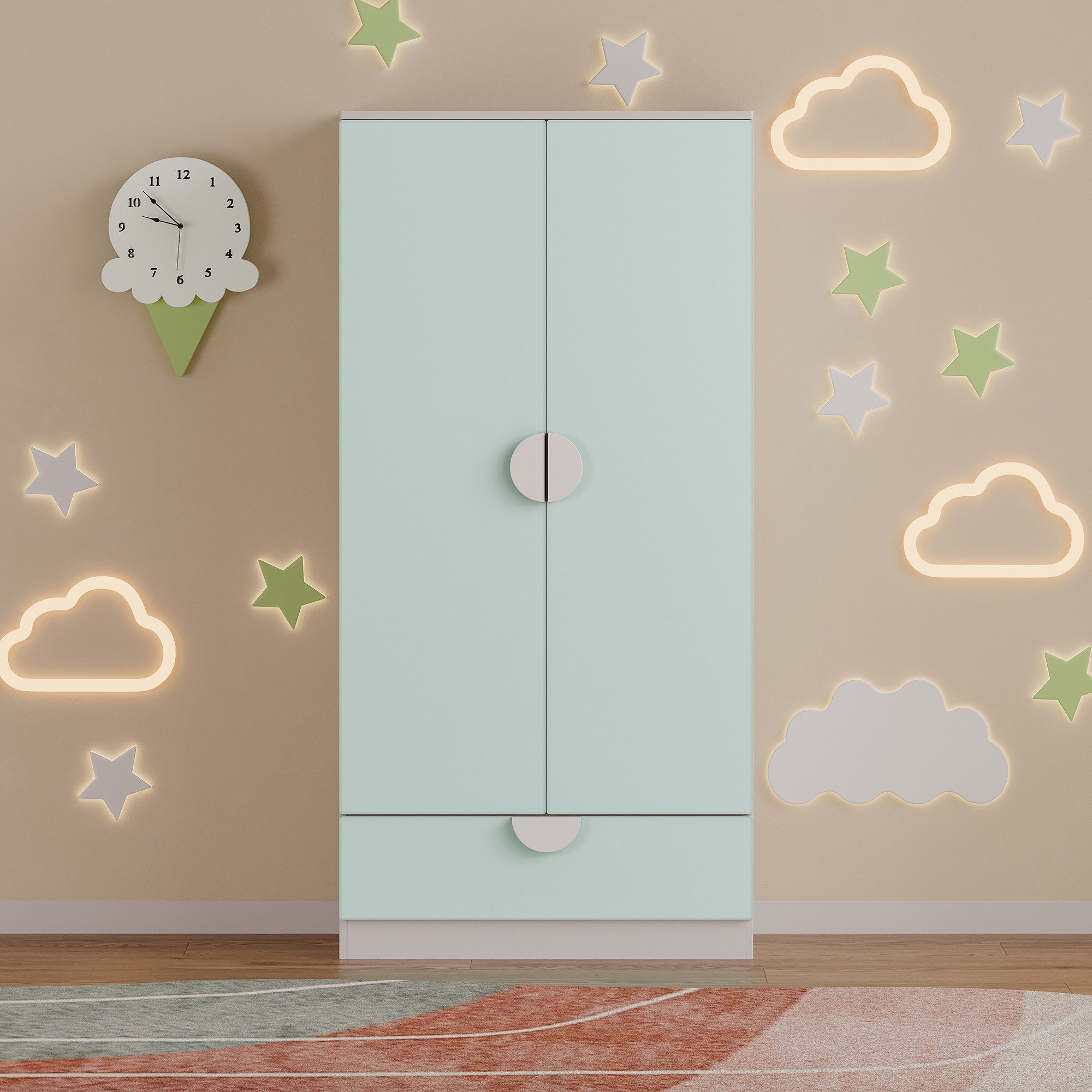 en.casa Kinderkleiderschrank »Sandnes« mit Schublade 123x60x40 cm Mintgrün/Weiß