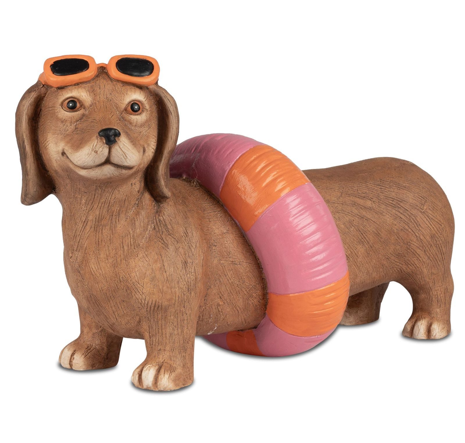 formano Gartenfigur Dackel mit Schwimmring und Sonnenbrille handbemalt 45 x 21cm Magnesia