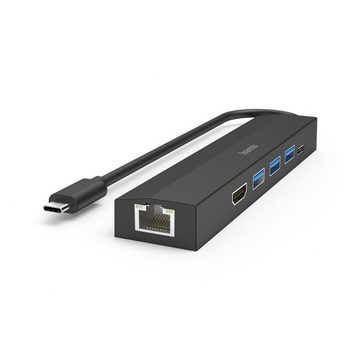 Hama USB-C Multiport Hub für Laptop mit 6 Ports, USB-A, USB-C, HDMI, LAN USB-Adapter USB-C zu HDMI, RJ-45 (Ethernet), USB Typ A, USB-C, 15 cm, Laptop Dockingstation, kompakt, schwarz