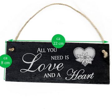 Dekolando Hängedekoration Herz mit Blume 22x8cm All you need is Love and a Heart