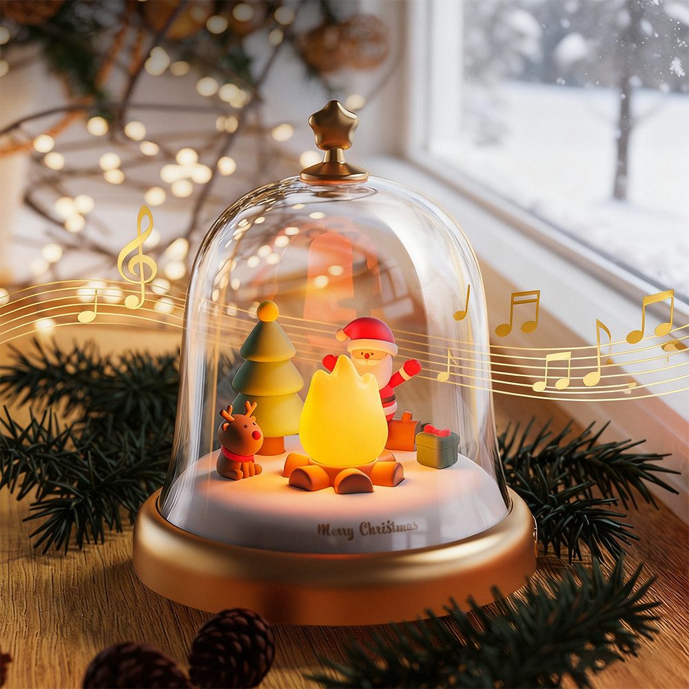 PRIISF LED Laterne Schneekugel Laterne LED Nachtlicht Spieluhr Weihnachtsdeko Beleuchtung, Akku-Kabellos-USB-Aufladbar, LED Schneelaterne Nachttischlampe Weihnachtslaterne Beleuchtet, Weihnachtsmusik Schneekugel Laterne Tischleuchte Atmosphäre Dekolicht, Schneekugel Musik Spieluhr Weihnachten Geschenk Für Für Kinder Baby