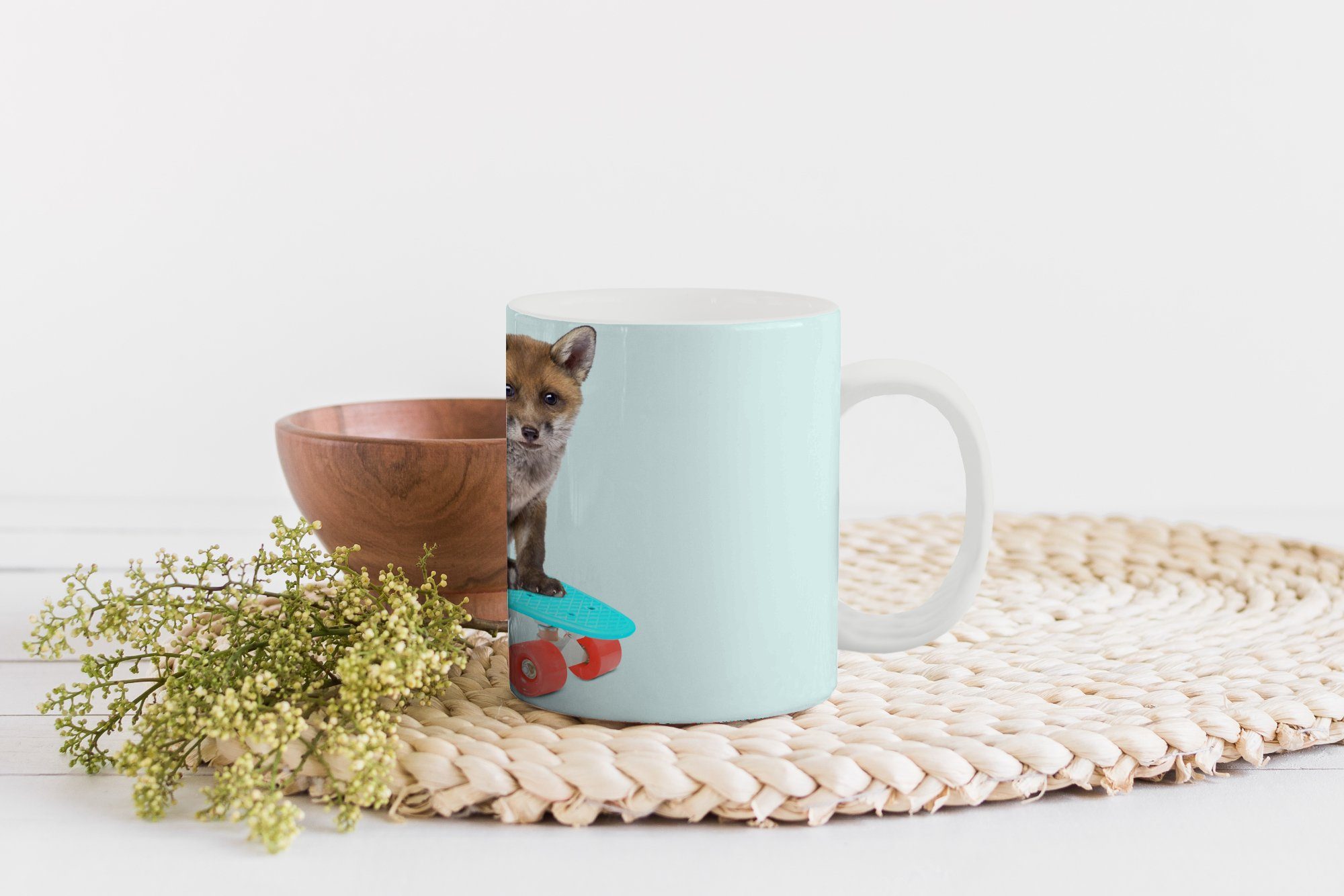 Blau, Tasse Teetasse, - Geschenk Keramik, Fuchs MuchoWow - Tiere Teetasse, Becher, - Skateboard Kaffeetassen,