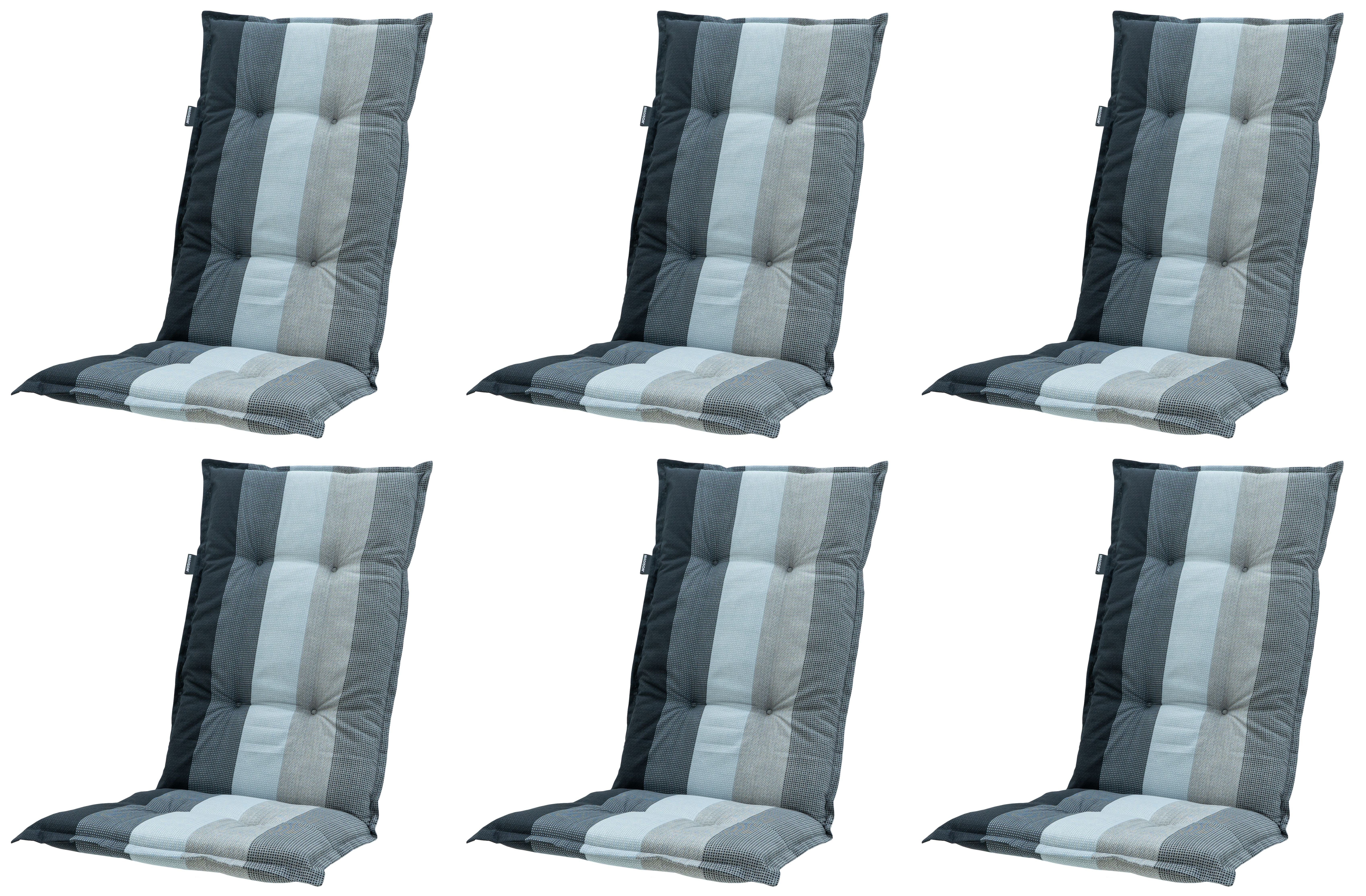 Madison Hochlehnerauflage 6er Set C 404 Gartenstuhl Kissen Polster für Hochlehner grau, (Spar-Set, 6 St., 6 Auflagen), für Hochlehner-Stühle UV-beständig inkl. Bindebänder und Halteband