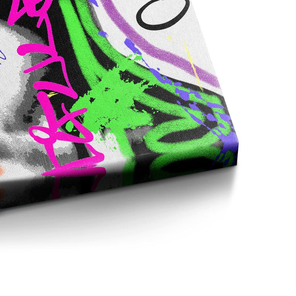 DOTCOMCANVAS® Leinwandbild, Leinwandbild Pop mit Art Graffiti Rahmen schwarzer weiß premium Lady Rahmen Power