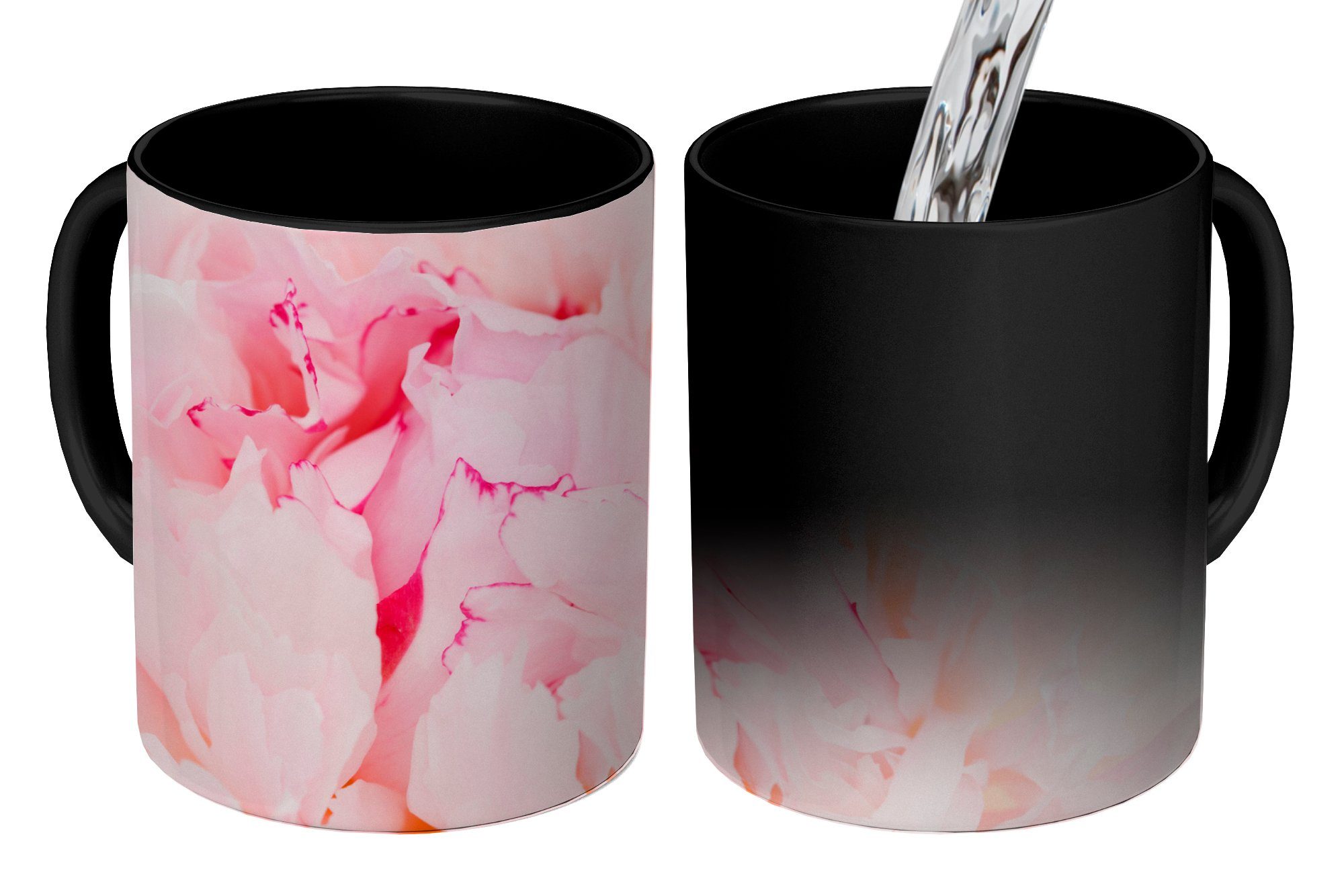 dichten rosa Teetasse, MuchoWow Geschenk Tasse einer Keramik, Farbwechsel, Kaffeetassen, Nahaufnahme Zaubertasse, Pfingstrose,