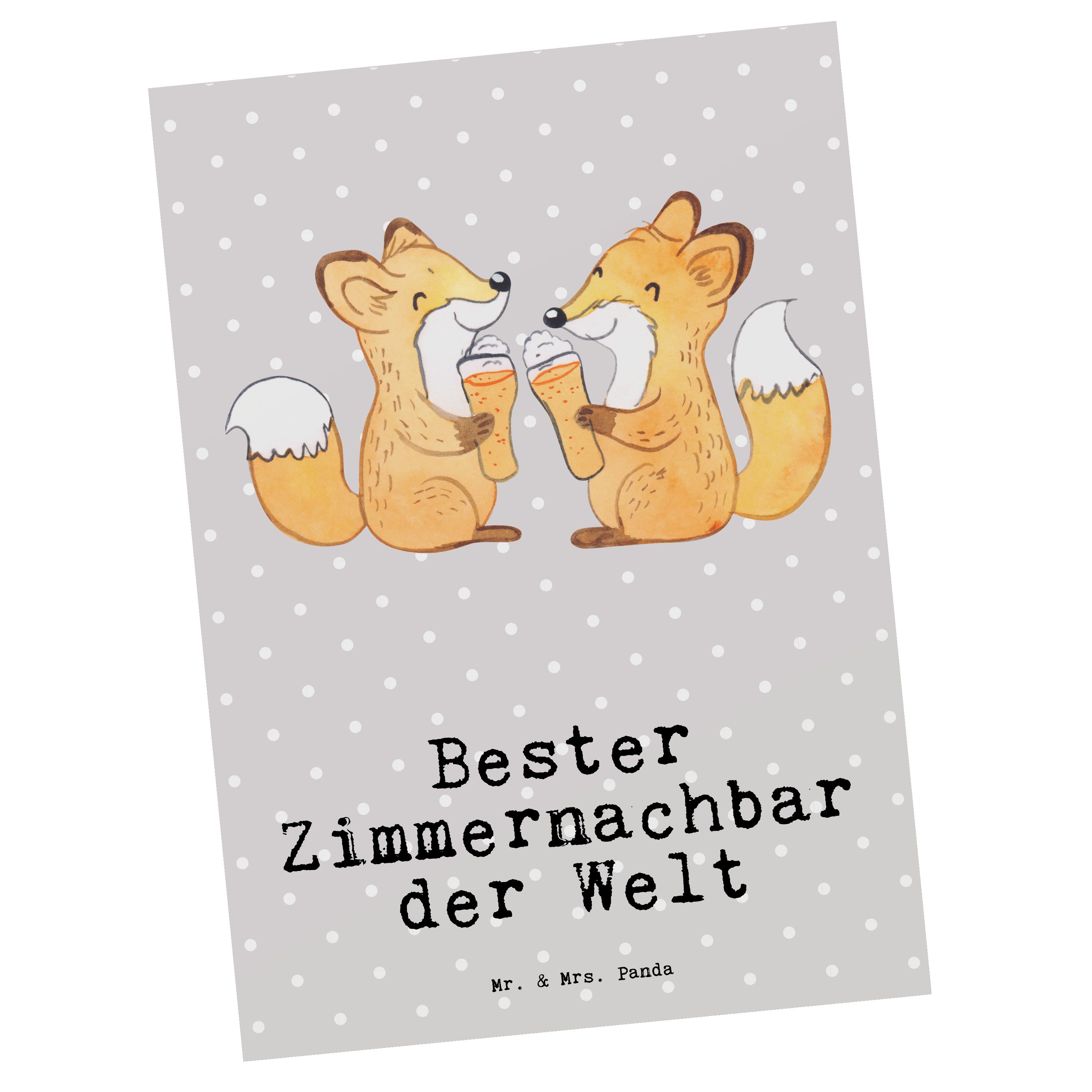 Mr. & Mrs. Panda Postkarte Fuchs Bester Zimmernachbar der Welt - Grau Pastell - Geschenk, Dankes