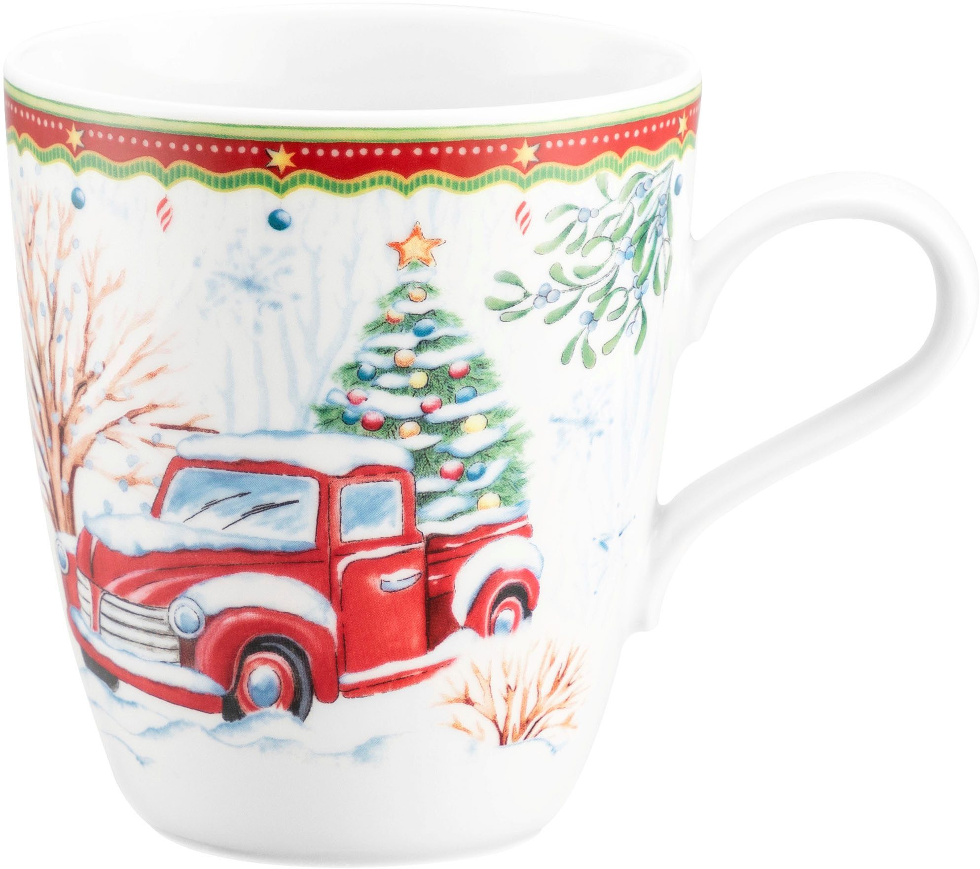Seltmann Weiden Becher Life - Weihnachtsauto, 1-tlg., Porzellan, Becher mit Henkel 0,40 l und weihnachtlichem Dekor