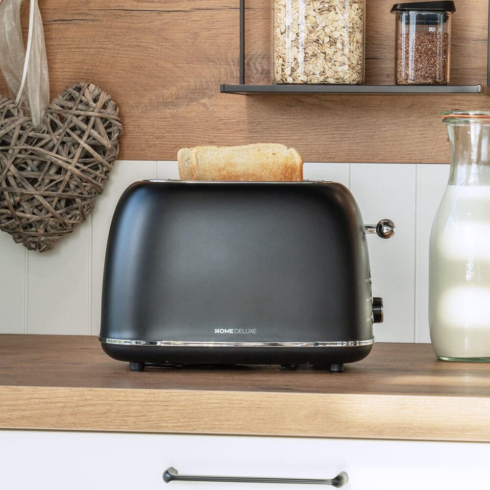 HOME DELUXE Toaster MAJESTIC - Matt Schwarz, 2 kurze Schlitze, für 2 Scheiben, 815 W, entnehmbarer Brötchenaufsatz, Retro Toaster – Bild 2 von 5