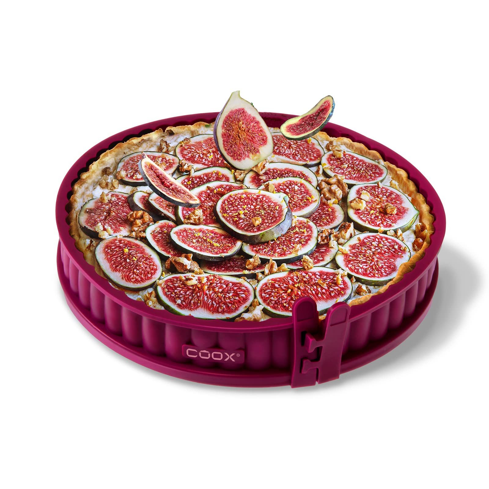 coox Quicheform Quicheform 26 cm mit Glasboden Silikon Tarteform dunkelrot, (Stück 1-tlg), Hitzebeständig bis 230°C und kälteresistent bis -40°C