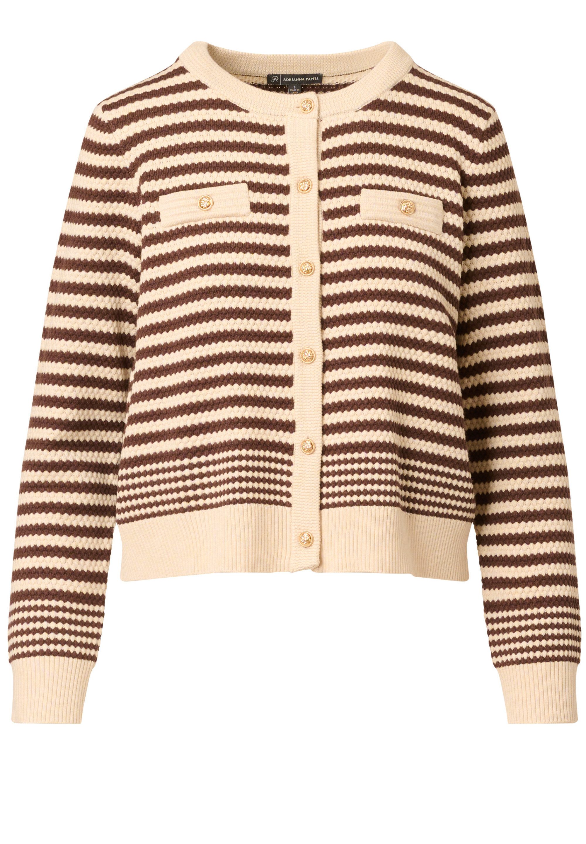 Adrianna Papell Strickjacke Crew Neck Button Front Striped Pointelle Long S günstig online kaufen