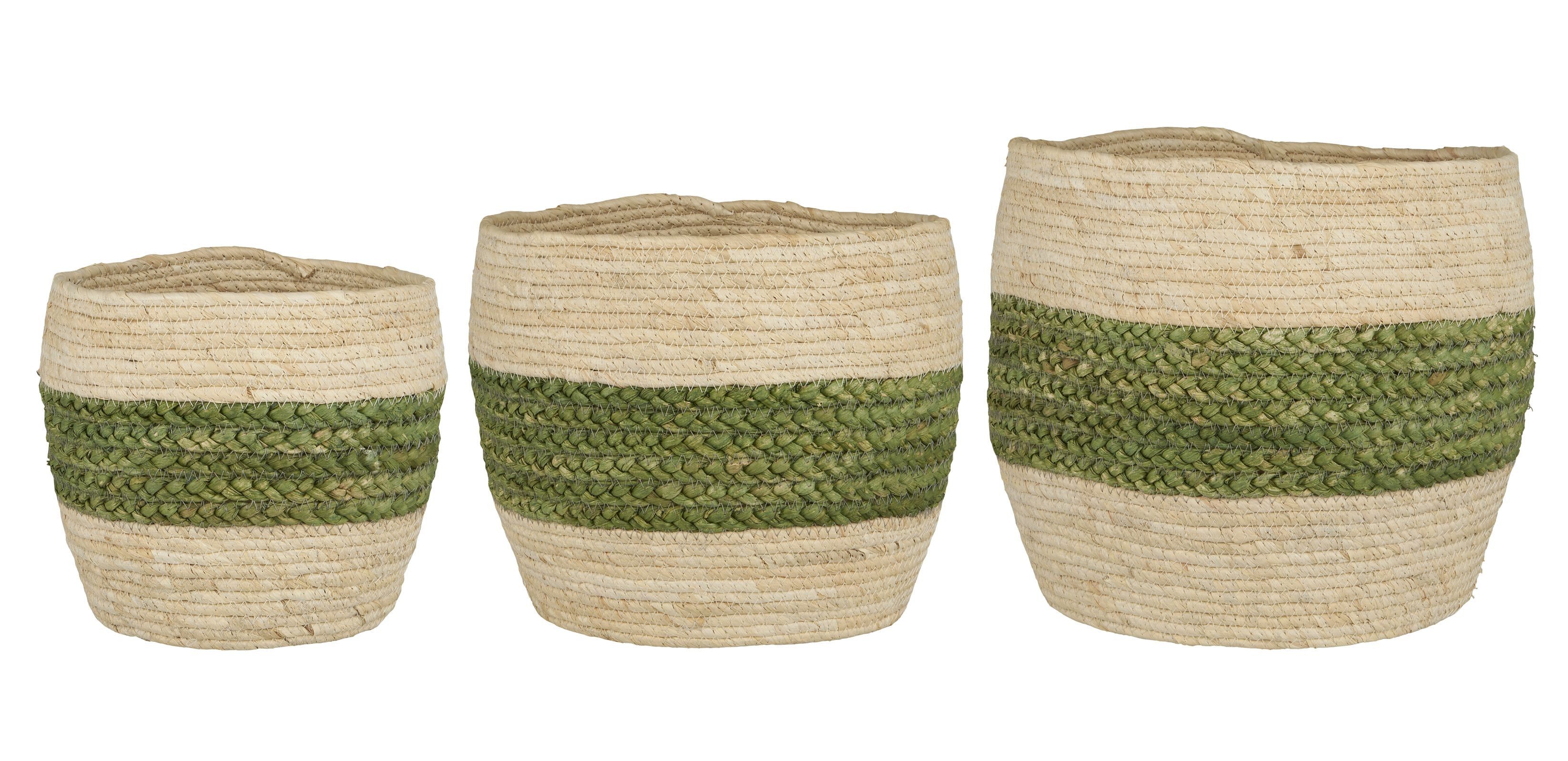 Ib Laursen Dekokorb Ib Laursen - 3er Set Blumentopf Übertopf Korb Utensilo Creme Streifen