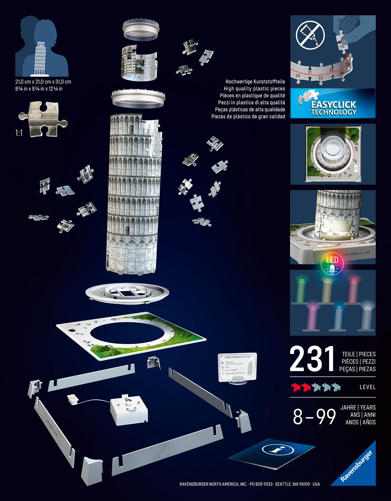Ravensburger 3D-Puzzle Iconics: Schiefer Turm von Pisa - mit Licht, 216 Puz günstig online kaufen