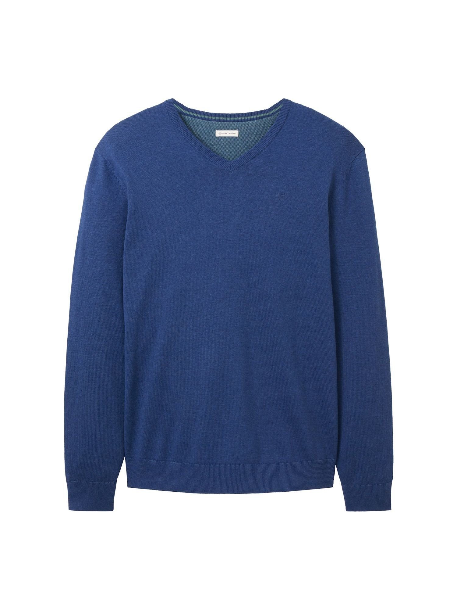 Sweatshirt TAILOR blau TOM Rippbündchen meliert Sweatshirt Pullover (1-tlg) mit