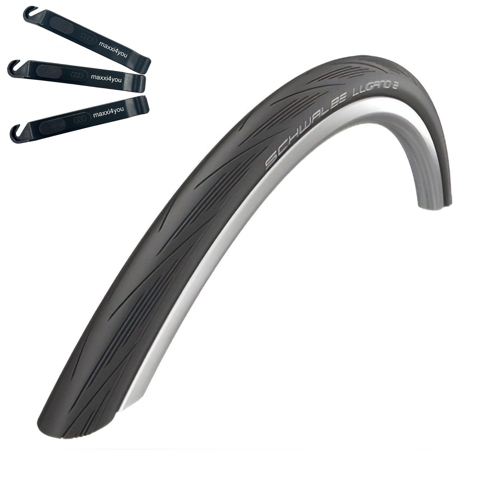 maxxi4you Fahrradreifen 1 x Rennradreifen Schwalbe Lugano 2 Schwarz 25-622 inkl Reifenheber