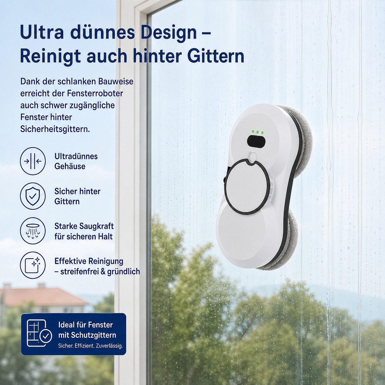 Rhein Beleuchtung Fensterputzroboter Fensterputzroboter – Automatischer Fensterreiniger, (1-St., Set, 2800 Pa Saugkraft, Für Fenster, Glas & schwer zugängliche Flächen) USV-Schutz, Wassersprühfunktion & intelligente Pfadplanung