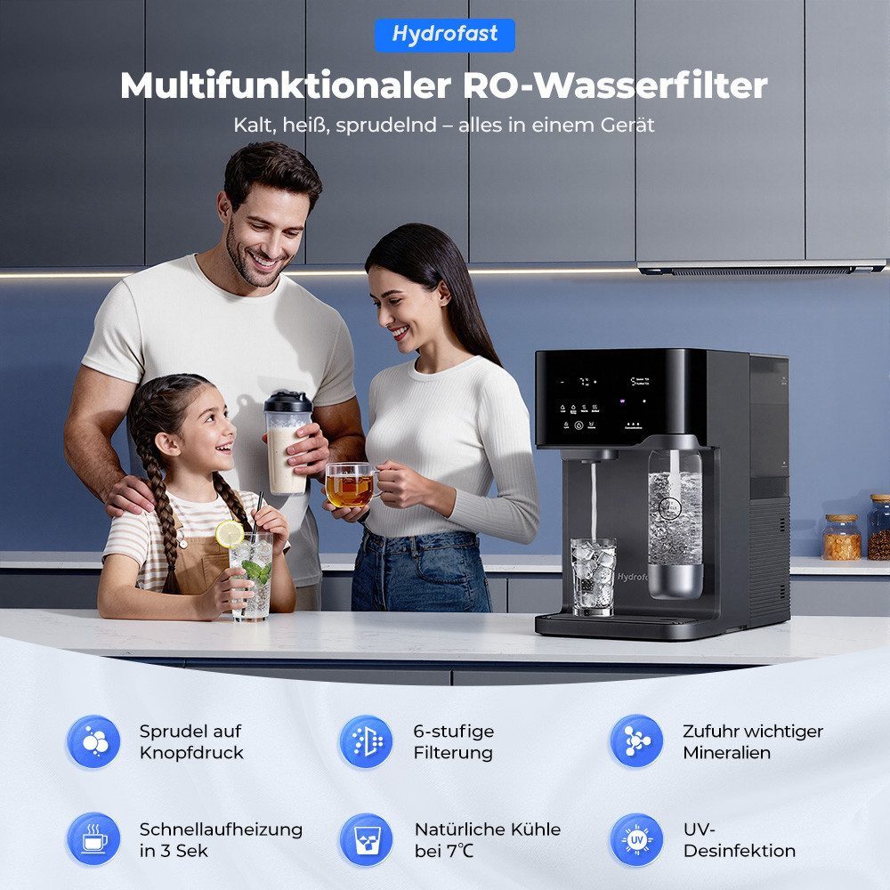 Hydrofast Wasserfilter C300 RO-Wasserfilter, Eiswasser und Sprudelwasser, 5-stufige Filterung mit UV-Sterilisation