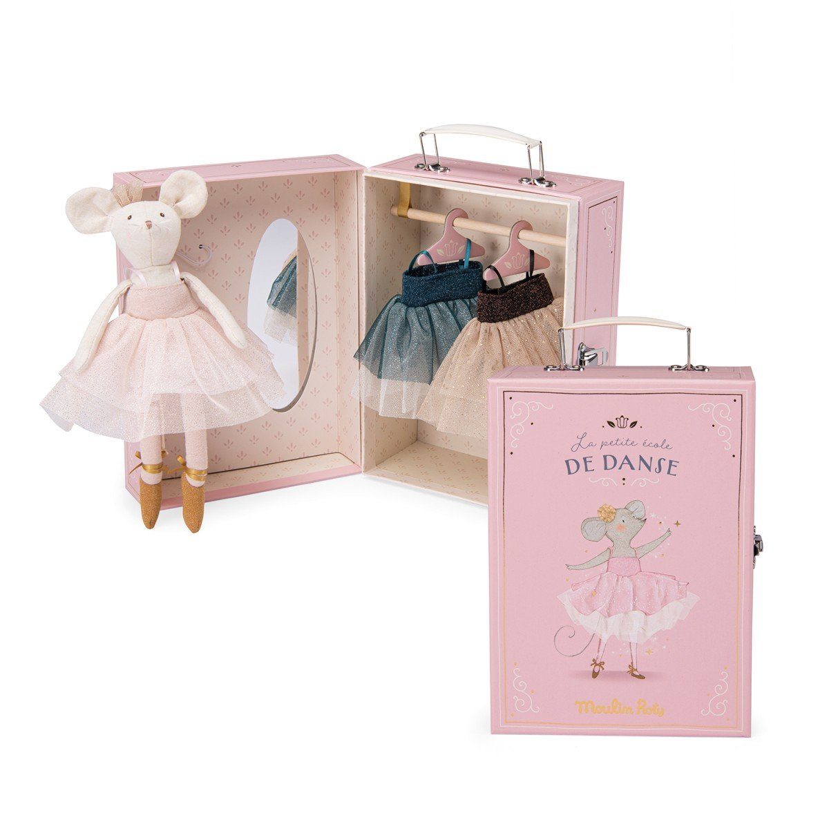 Moulin Roty Puppenkleiderschrank Schrankkoffer Tutu Kleiderschrank Stofftier Maus Ballerina