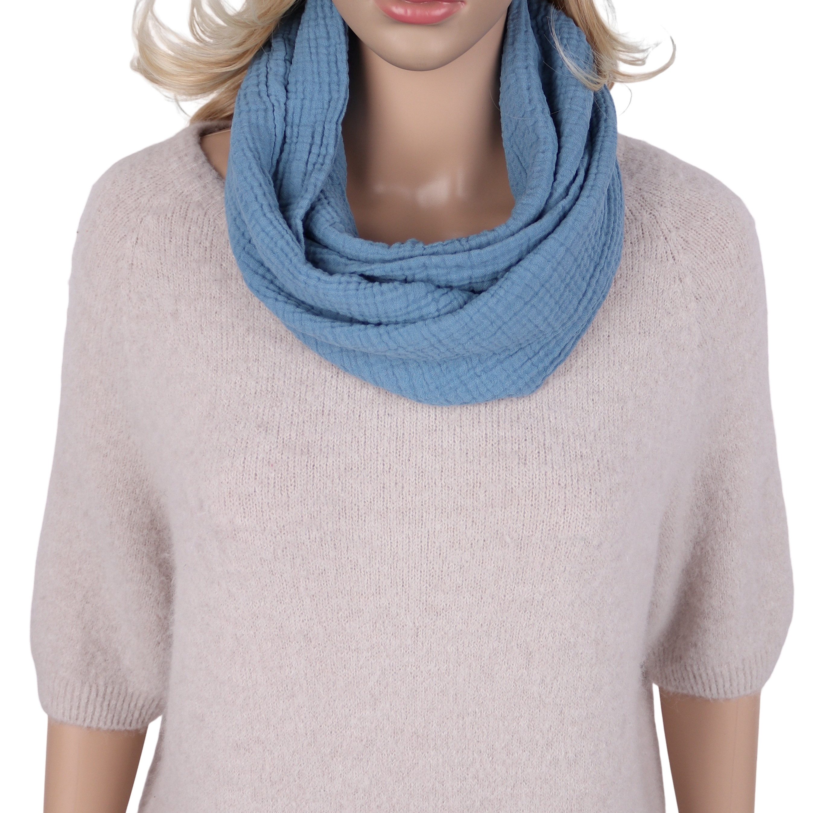 MIRROSI Loop Damen Schal aus Musellin, Made in Italy 70x20cm, Uni, Schlauchschal, (Zweimal um den Hals wickelbar, ca. 70x20cm), Damen Halstuch ideal für Frühling, Sommer oder Herbst