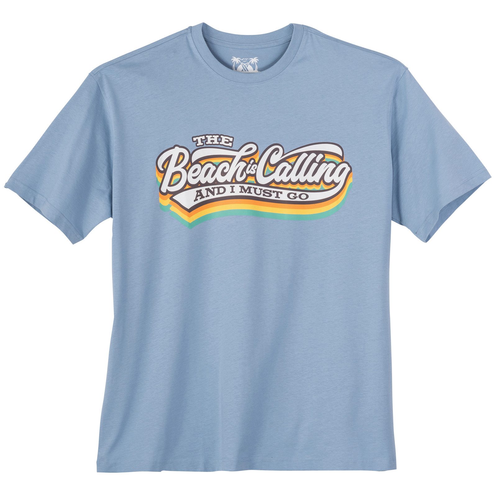 Print-Shirt Calm Beach Übergrößen T-Shirt hellblau Beach Calling