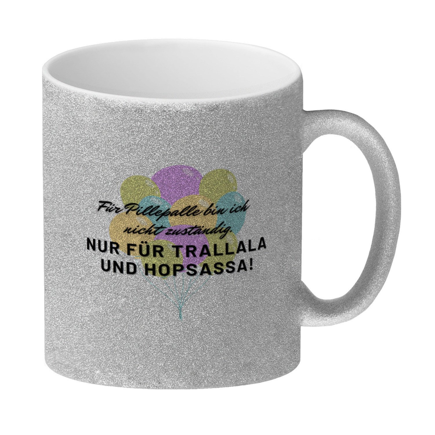 Tasse Pillepalle Glitzer-Kaffeebecher mit Ballons und Spruch