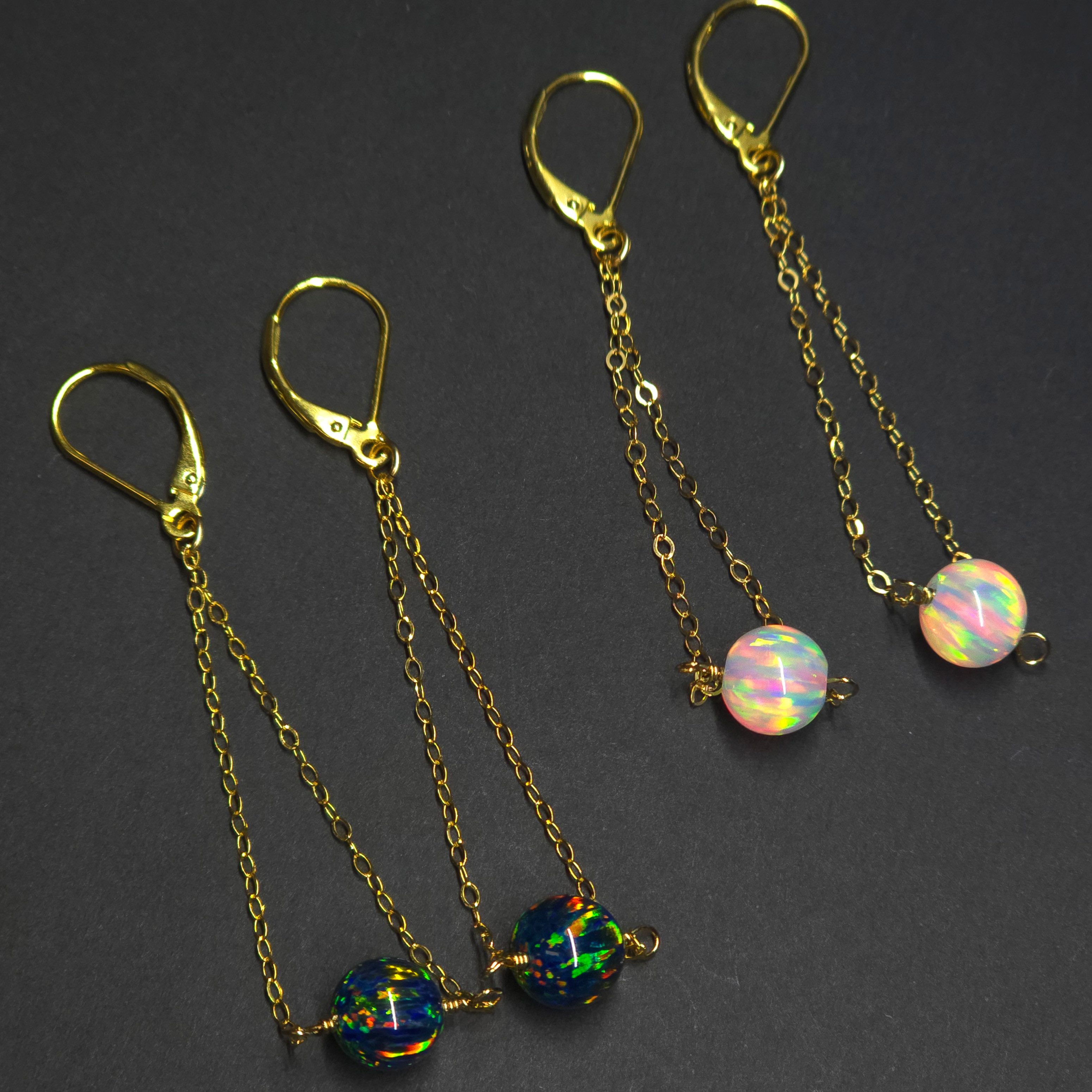 GOLDEN Paar Ohrhänger Schwarzer Opal Ohrringe Damen 925 Silber Vergoldet Handmade