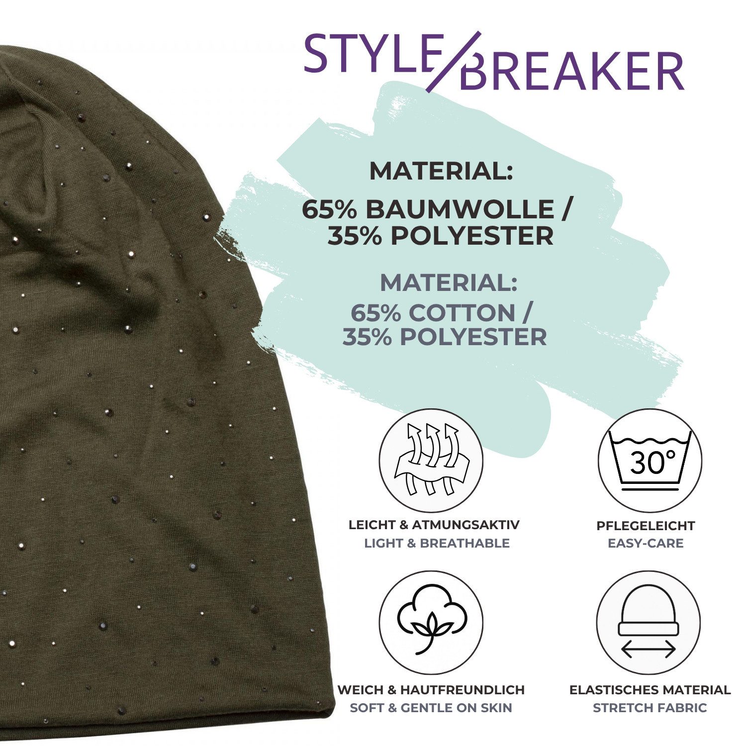 styleBREAKER Beanie Beanie mit Strass Nieten Applikation (1-St) – Bild 3 von 5