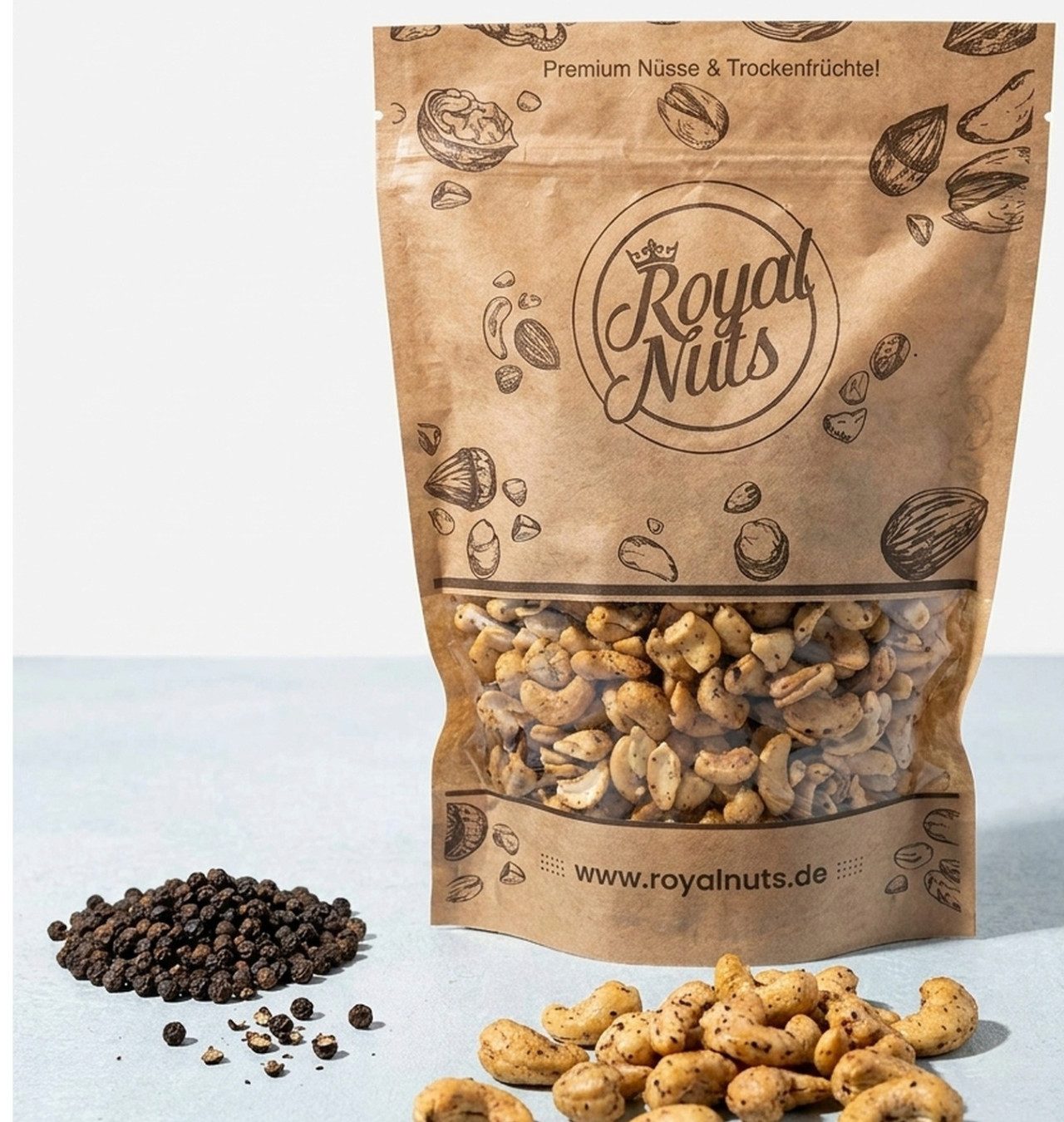 Royalnuts Genuss GmbH Nüsse 1000g Cashewkerne mit Tellicherry-Pfeffer, Royalnuts
