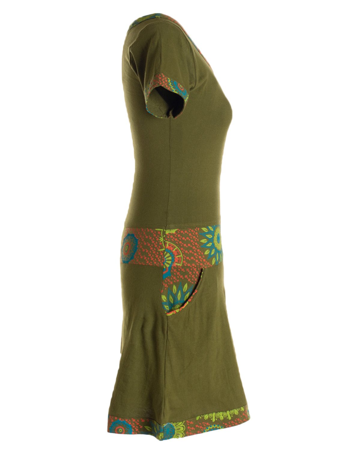 Vishes Jerseykleid Damen Sommerkleid Kurzarm Jersey-Kleid Tunika-Kleid T-Shirtkleid Boho, Goa, Retro Style