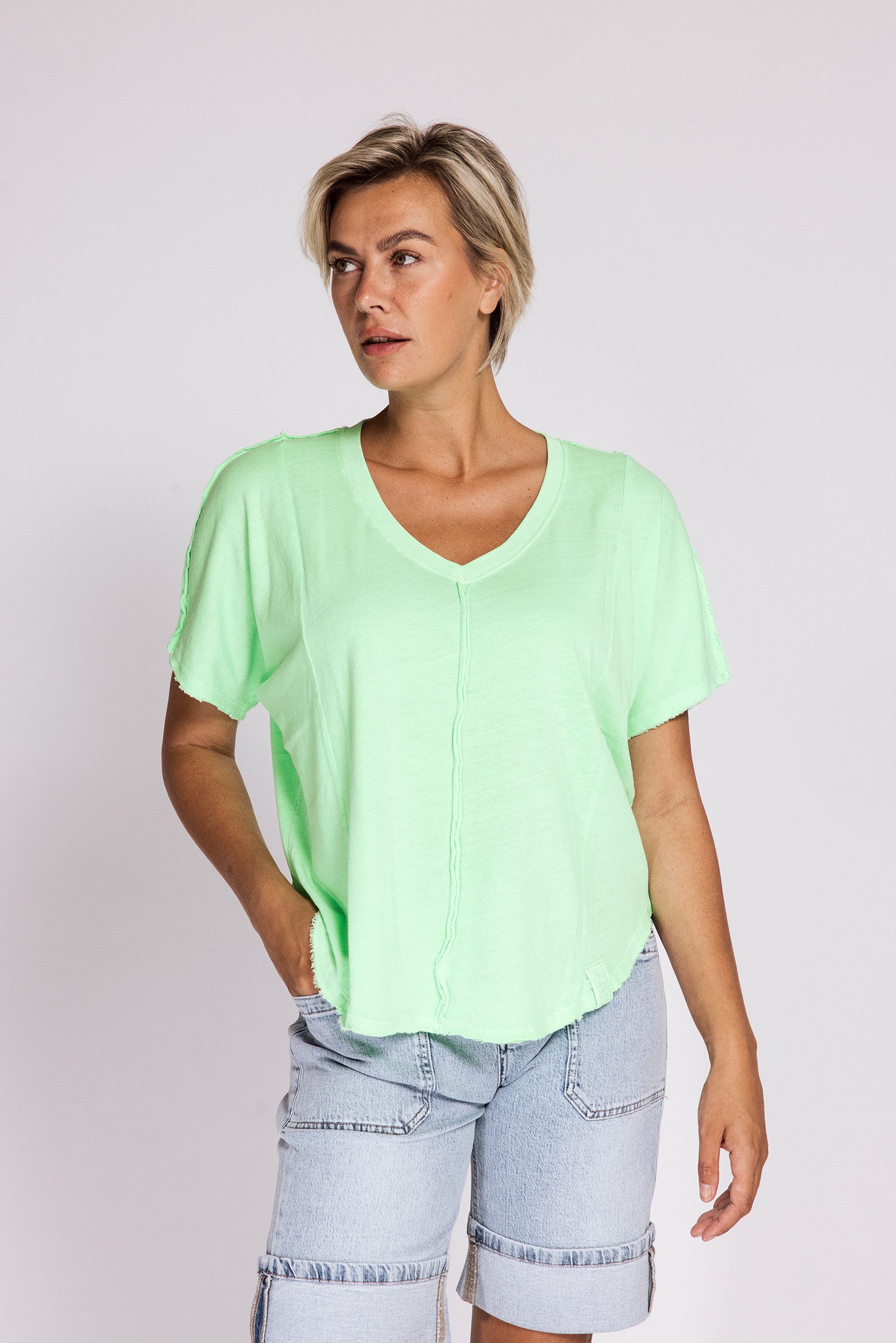 Zhrill Kurzarmshirt RYA normale Passform, Kurzarm, mit V-Ausschnitt, unifarben