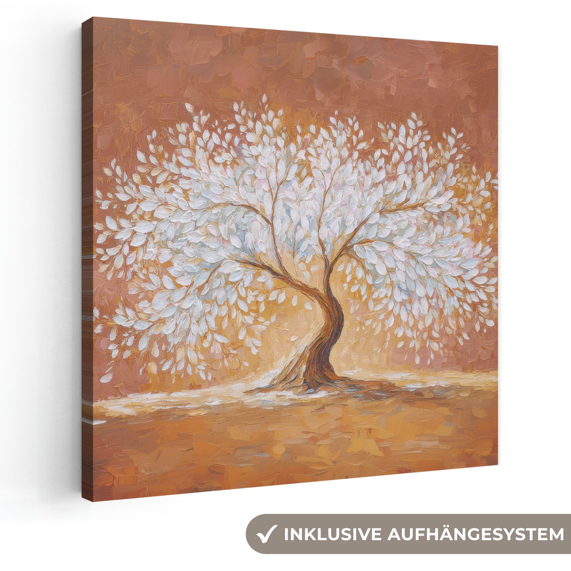 OneMillionCanvasses® Leinwandbild Abstrakt - Baum - Weiß - Blätter, Fotodruck (1 St), Wandbild, Deko Schlafzimmer Wohnzimmer Flur 20x20 cm